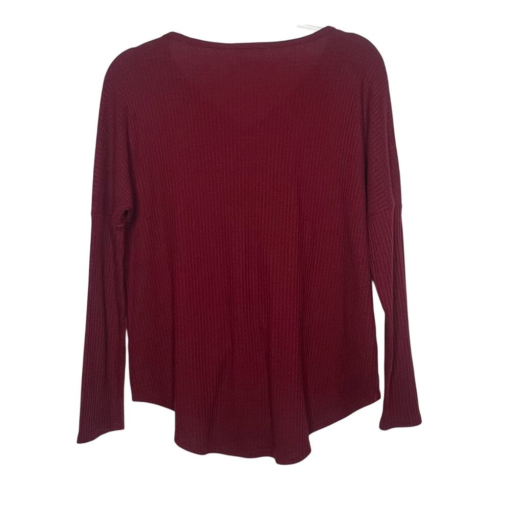 ADORA Thermal Button Knot Top Long Sleeve V-Neck Waffle Knit Burgundy Womens L - Picture 4 of 7